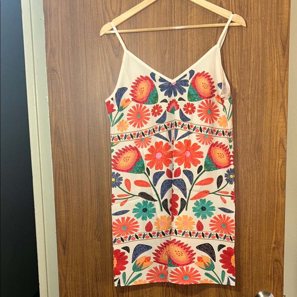 Floral Embroidered Spaghetti Strap Dress